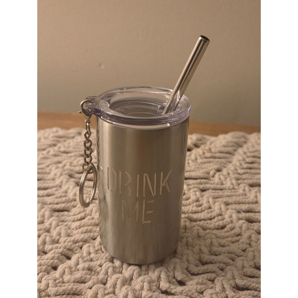 Novelty "Drink Me" 3 oz Stainless Steel Tumbler Keychain with straw